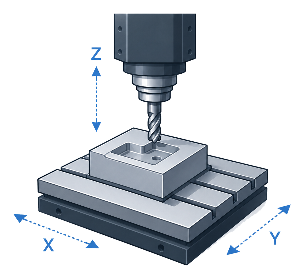 三軸 CNC 銑床 XYZ 加工示意
